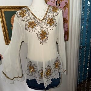 Elegant White and Beaded Embellished Women's Top
